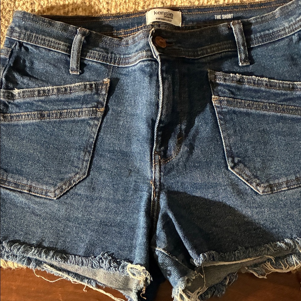 Kensie Dark Blue Denim Frayed Hem Shorts